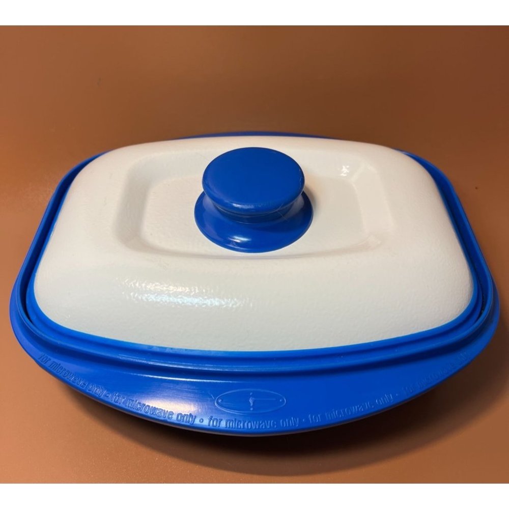 Microwave Cooker Range Mate Blue White Steamer Booklet Excellent Rectangular Lid